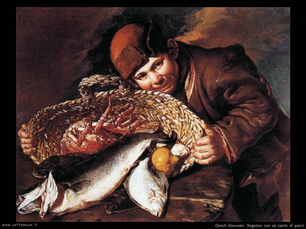 Ragazzo con un cesto di pesci