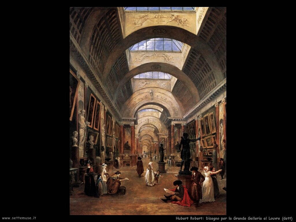 hubert robert Disegno per la Grande Galerie nel Louvre (dett)