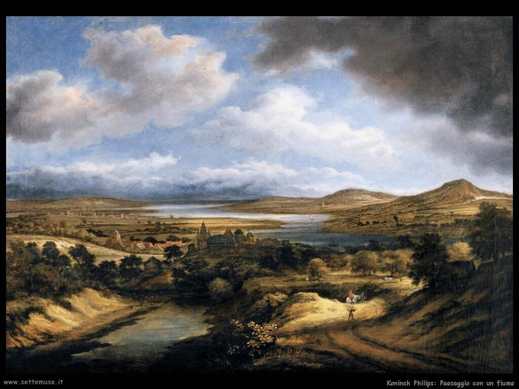 koninck philips Paesaggio panoramico con un fiume