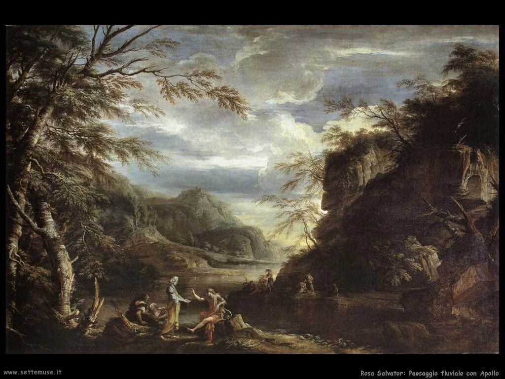 Rosa Salvator Paesaggio con fiume e Apollo