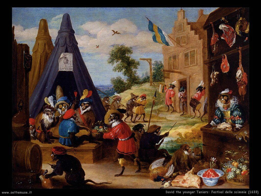 Teniers David Festival delle scimmie (1633)