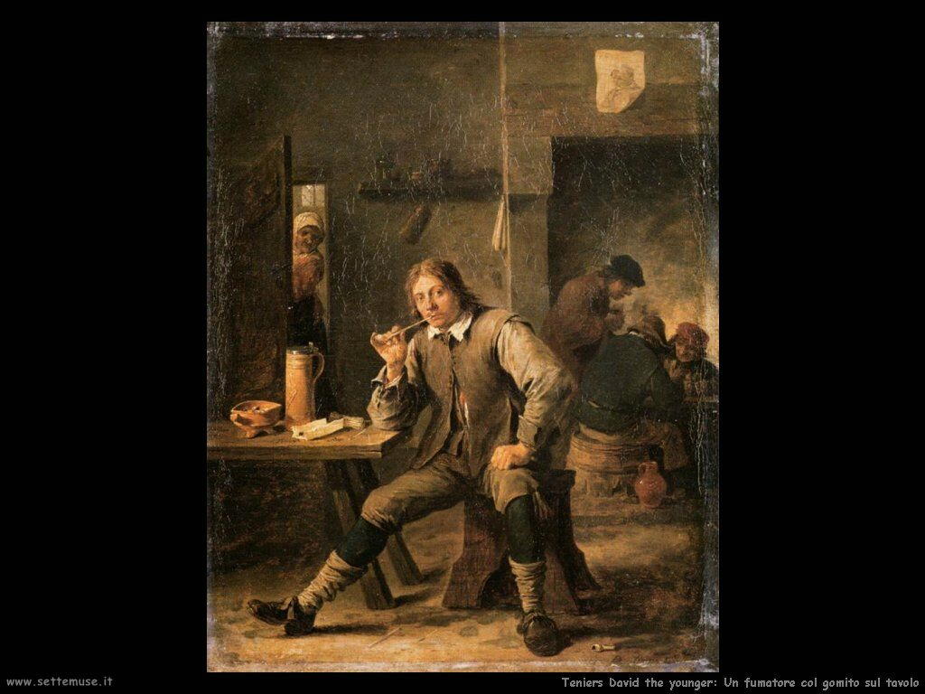 Teniers David the Youngers Fumatori con il gomito appoggiato sul tavolo
