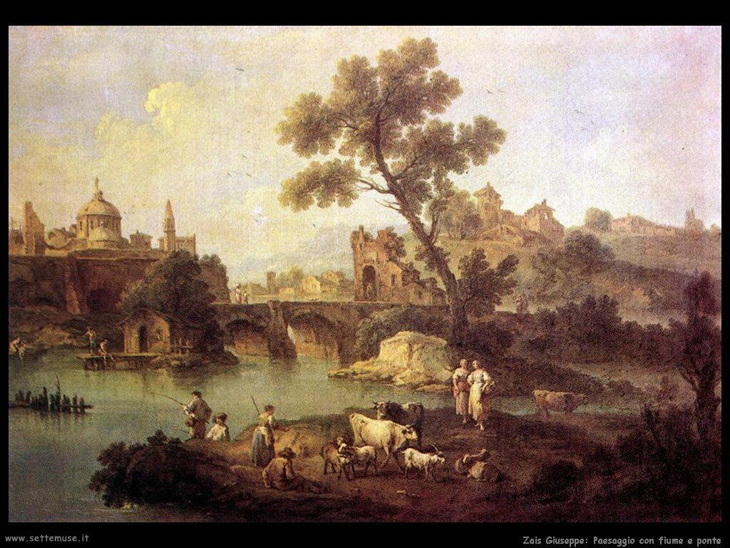 Zais Giuseppe Paesaggio con fiume e ponte