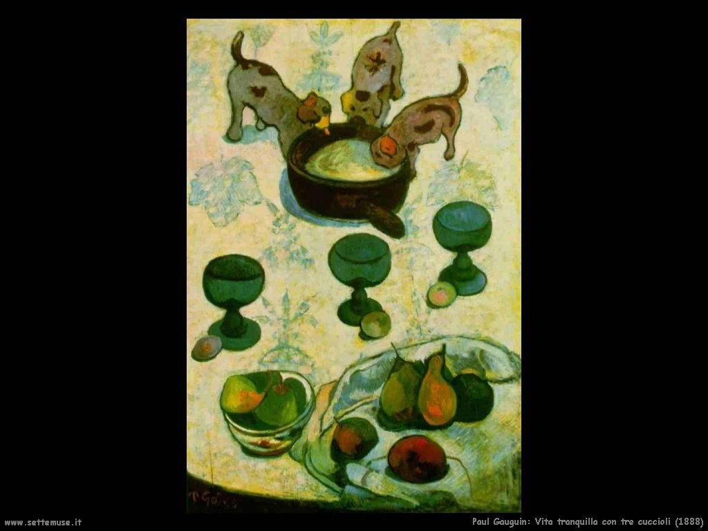 Paul Gauguin vita tranquilla con tre cuccioli 1888