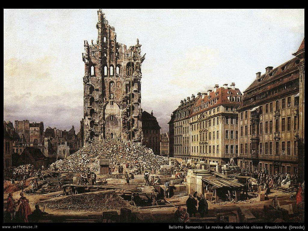 Le rovine della Kreuzkirche a Dresda