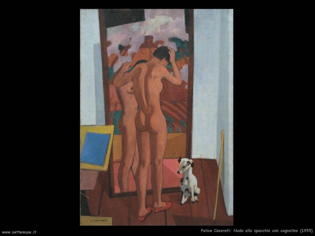 felice casorati Nudo allo specchio con cagnolino (1955)