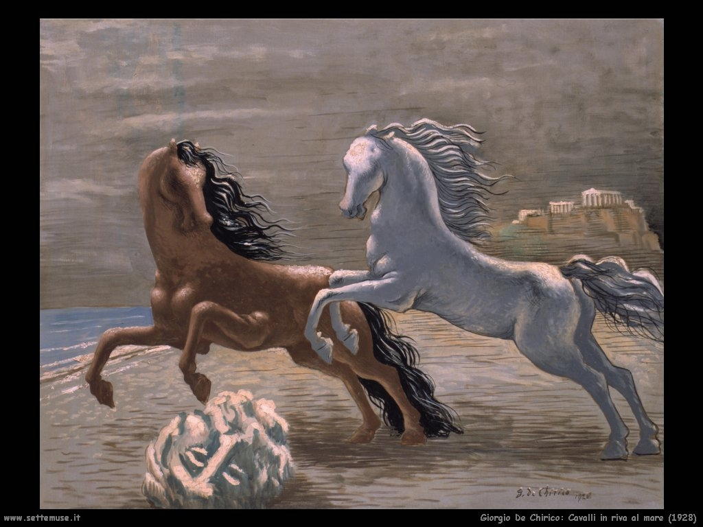 giorgio de chirico Cavalli in riva al mare (1928)
