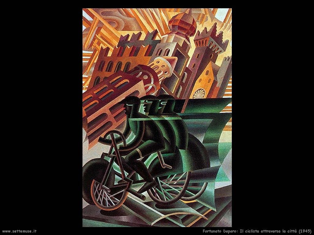 fortunato depero Il ciclista attraversa la città (1945)