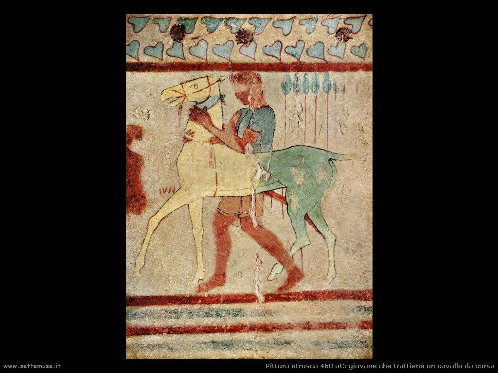 arte etrusca giovane con cavallo da corsa