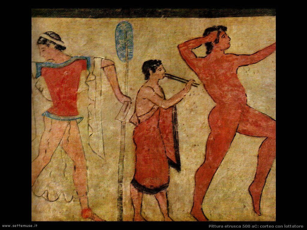 arte etrusca corteo con lottatore