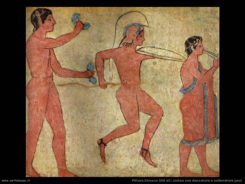 arte etrusca corteo danzatore e sollevatore pesi