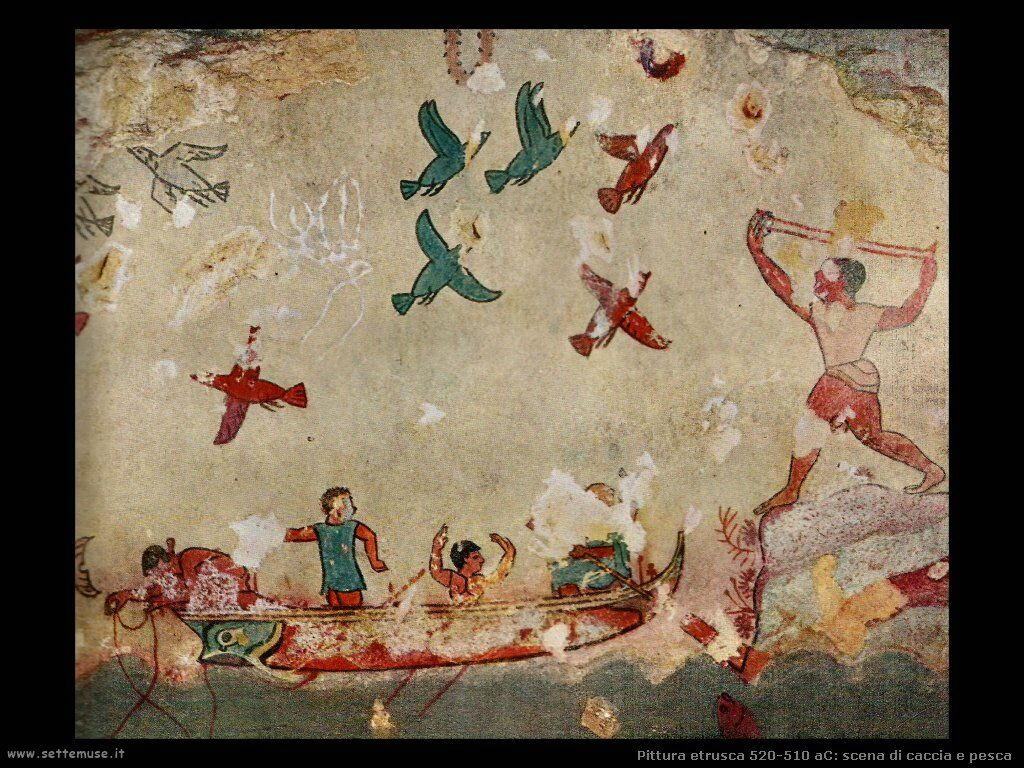 arte etrusca scena di caccia e pesca